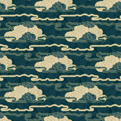 seamless vector hand drawn grunge japanese traditional cloud pattern design