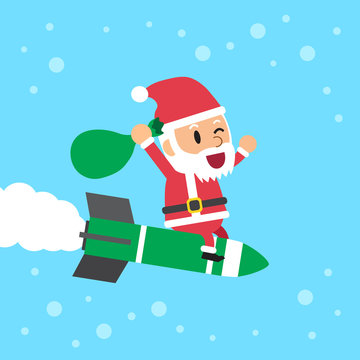 Santa claus riding rocket