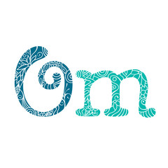 Om mantra lettering with floral pattern. Yoga and meditation studio emblem on white background