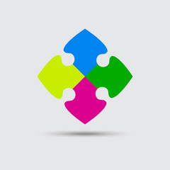 Puzzle Four Color Piece Sign Icon. Symbol.
