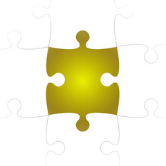 White Puzzle Pieces with One Yellow Missing.