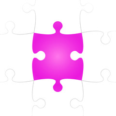 White Puzzle Pieces with One Pink Missing.