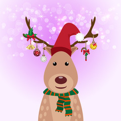 Obraz premium Deer and Christmas ball decoration, glow background