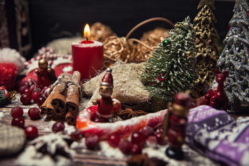 Christmas or New Year dark wooden background, Xmas brown board f