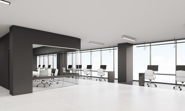 Office with black elements of decoration