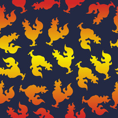 seamless pattern with a cock silhouette or fire rooster for the new year