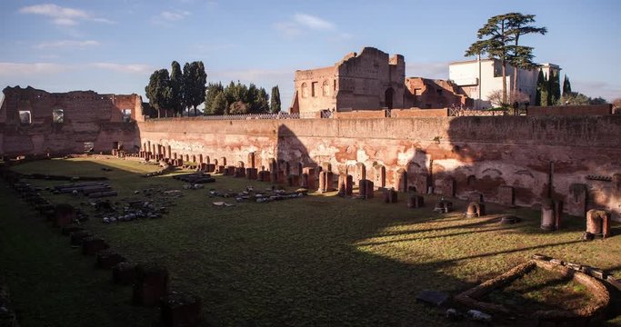 Rome, Italy - stage of the race track domitian / stadio del ippodromo di domitian on a sunny morning - Timelapse with motion