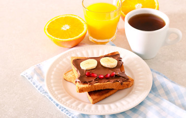 Toasts with chocolate spread,