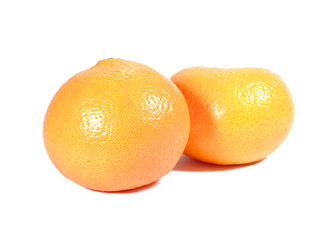 Closed up two ripe vibrant color oranges isolated on white background