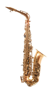 Golden Saxophone isolated on white.