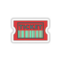 Vector illustration in paper sticker style cinema ticket with barcode