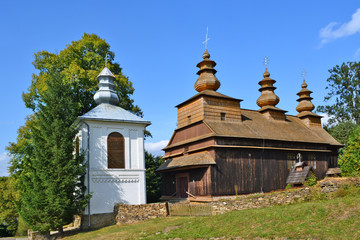 ancient greek catholic wooden  church in Wislok Wielki near Komancza