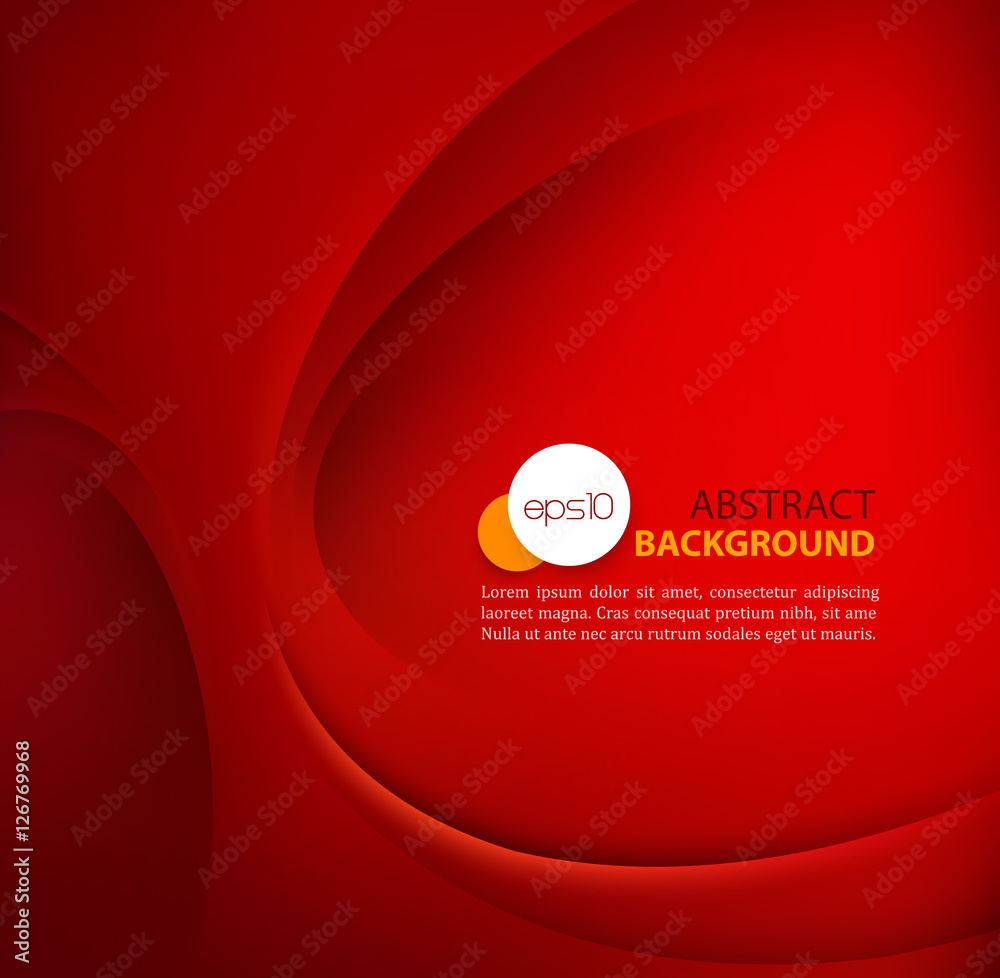 Poster red vector template abstract background with curves lines and shadow. for flyer, brochure, booklet,w