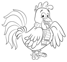 Niedlicher Hahn in Winterkleidung