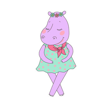 Hippo girl with closed eyes having a flower wreath on the head.
