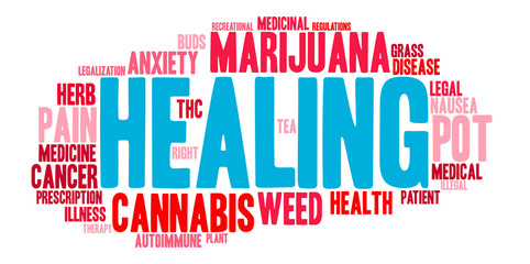 Fototapeta premium Healing Marijuana word cloud on a white background. 