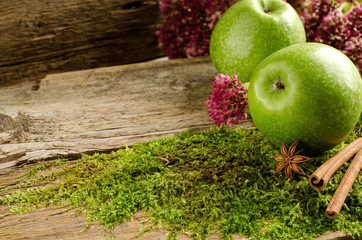 Green apples with cinnamon and star anise.