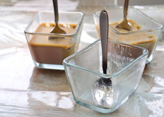 Empty and full glass shapes with chicken liver pate.Creative shooting 