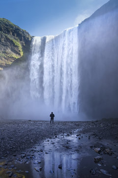 The waterfall of Skogafoss located in the south of Iceland, Suou&brvbar;and, Iceland, Europe