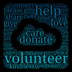 Obraz premium Volunteer Word Cloud on a black background. 