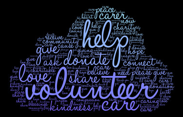 Volunteer Word Cloud on a black background. 