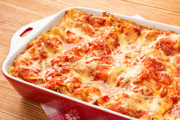 Lasagna with spinach, ricotta and feta.