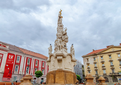 TIMISOARA, ROMANIA - 15 OCTOBER 2016: Statue from 1756 in Liberty Square in Timisoara