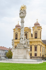 Obraz premium TIMISOARA, ROMANIA - 15 OCTOBER, 2016 Detail of the Holy Trinity Statue at Union square and Roman Catholic Episcopal Church