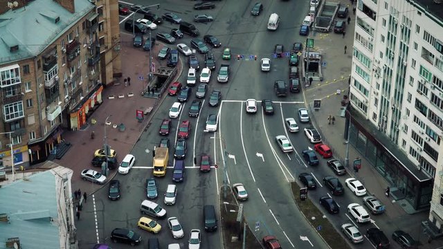 Busy Traffic in the Center of Kyiv, Ukraine. Timelapse
