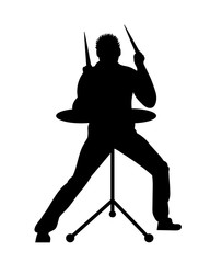 Silhouettes of musicians with drum system. Vector illustration