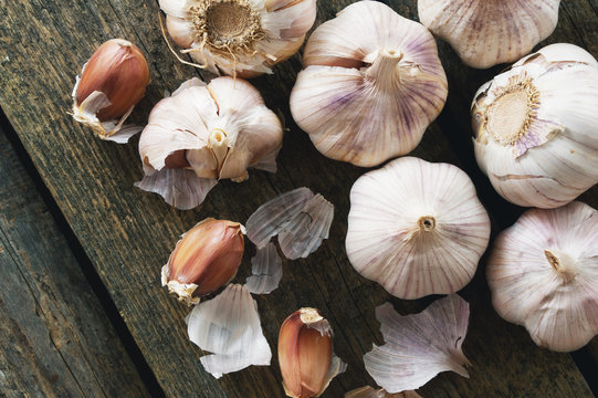 Garlic on wooden background