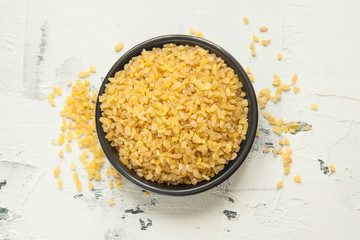 bulgur in a black bowl