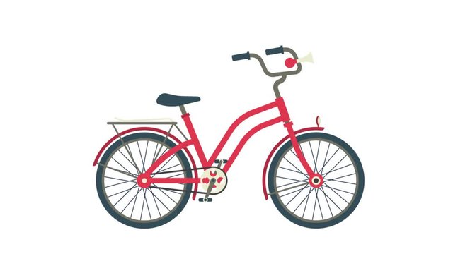 Animated red bicycle. Looped video on transparent background.