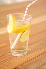 lemonade in a glass on wooden table