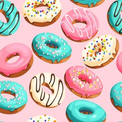 Glazed donuts seamless - obrazy, fototapety, plakaty