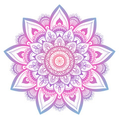 Outline flower mandala. decorative ornament. floral design element. flower vector mandala. hippie stuff. Purple gradient colors.