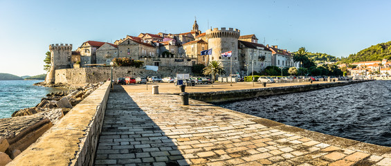  Korcula town panorama. / Panorama of old historic town Korcula, popular touristic destination in...