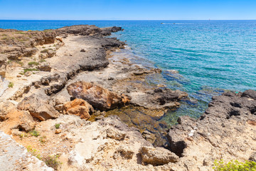 Rocks on coast of Zakynthos island, Greece