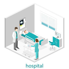 Isometric flat interior of hospital room. Doctors treating the patient.