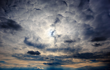 Beautiful dramatic landscape with cloudy sky and sunlight at the