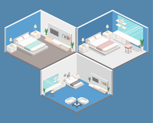 modern bedroom design in isometric style.