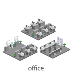 Flat 3d isometric abstract office floor interior departments concept. interior of room