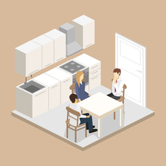 Isometric flat 3D interior of modern kitchen