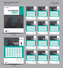 Set green and black Desk Calendar 2017 year size  6 x 8 inch tem