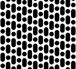Vector seamless pattern, monochrome black & white repeat geometric texture, rounded lines & circles. Simple trendy abstract endless background. Design element for prints, decor, digital, textile, web