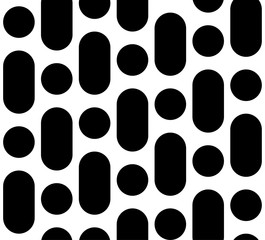 Vector seamless pattern, monochrome repeat geometric texture, black & white rounded lines & circles. Simple trendy abstract endless background. Design element for prints, decor, digital, textile, web