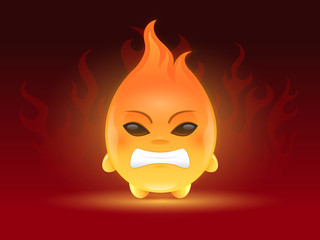Cute little angry fireball cartoon mascot character illustration