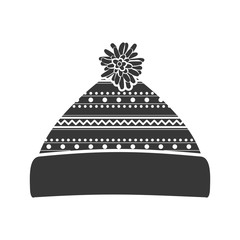 monochrome silhouette with christmas woolen hat vector illustration
