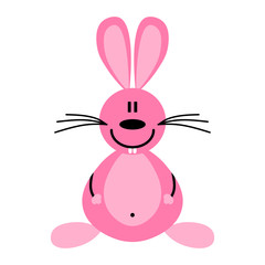 Vector illustration of a pink cartoon rabbit on a white background