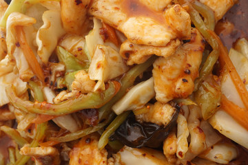 Chinese food. Hot chicken in sweet and sour sauce